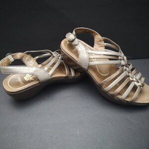 Dansko Ladies Size 37 Metallic Leather Upper & Lining Slingback Wedge Sandals